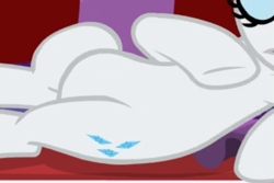 Size: 505x338 | Tagged: safe, screencap, rarity, pony, unicorn, g4, my little pony: friendship is magic, ppov, belly, cropped, female, hoof on chest, pictures of bellies, reclining, solo