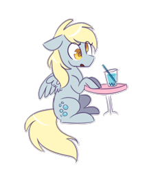 Size: 1280x1355 | Tagged: safe, artist:breadcipher, derpy hooves, pegasus, pony, g4, bubble tea, cute, derpabetes, drink, female, floppy ears, mare, simple background, sitting, solo, straw, table, transparent background