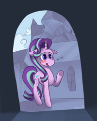 Size: 1200x1500 | Tagged: safe, artist:breadcipher, starlight glimmer, pony, unicorn, g4, the crystalling, blushing, crystal empire, cute, dialogue, doorway, female, floppy ears, glimmerbetes, mare, open mouth, scene interpretation, solo