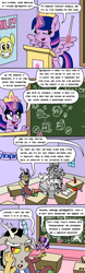 Size: 750x2400 | Tagged: safe, artist:bjdazzle, cozy glow, discord, grogar, lord tirek, princess luna, queen chrysalis, starlight glimmer, stygian, tempest shadow, twilight sparkle, alicorn, centaur, changeling, changeling queen, draconequus, pegasus, pony, season 9 retirement party, g4, the ending of the end, antagonist, apple, banner, book, chair, chalk, chalkboard, classroom, colored horn, comic, crown, curved horn, desk, drawing, equal sign, eye clipping through hair, female, filly, food, horn, jewelry, karma, leaning back, lecture, legion of doom statue, levitation, magic, male, mare, moon, motivational, netitus, notebook, pencil, petrification, podium, pointer, poster, punishment, reformation, reformed villain, regalia, rockhoof's shovel, severed horn, shield, shovel, smiling, sombra's horn, spread wings, starswirl's book, statue, storm king's emblem, sun, teacher, teaching, telekinesis, twilight sparkle (alicorn), wall of tags, wings