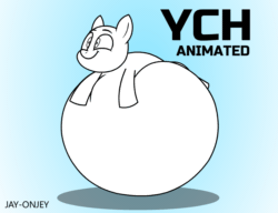 Size: 1040x800 | Tagged: safe, artist:jay-onjey, artist:metalface069, pony, animated, balloon, belly, belly bed, big belly, commission, derp, frame by frame, gif, huge belly, hyper, hyper belly, impossibly large belly, inflation, round belly, solo, underhoof, your character here
