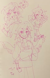 Size: 1329x2048 | Tagged: safe, artist:costly, rainbow dash, human, g4, female, humanized, sketch, smiling, solo, traditional art, winged humanization, wings