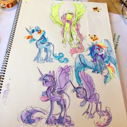 Size: 1024x1024 | Tagged: safe, artist:costly, fluttershy, rainbow dash, twilight sparkle, alicorn, pegasus, pony, g4, female, highlighter drawing, sketch, traditional art, twilight sparkle (alicorn)