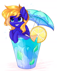 Size: 1419x1785 | Tagged: safe, artist:falafeljake, oc, oc only, pegasus, pony, cup, cup of pony, drink umbrella, food, glass, lemon, micro, solo