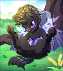 Size: 1236x1384 | Tagged: safe, artist:vavacung, oc, oc only, oc:nectar, changeling, changeling oc, featureless crotch, female, purple changeling, solo