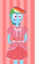 Size: 700x1250 | Tagged: safe, artist:disty dusk, rainbow dash, equestria girls, g4, blushing, clothes, crossdressing, dress, embarrassed, equestria guys, male, puffy sleeves, rainbow blitz, rainbow blitz always dresses in style, rainbow dash always dresses in style, rule 63, solo