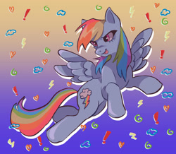 Size: 1279x1117 | Tagged: safe, artist:beeb, rainbow dash, pegasus, pony, g4, cloud, doodles, exclamation point, female, heart, lightning, mare, open mouth, pixiv, solo, stars, swirls