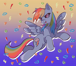 Size: 1279x1117 | Tagged: safe, artist:beeb, rainbow dash, pegasus, pony, g4, cloud, doodles, exclamation point, female, heart, lightning, mare, open mouth, solo, stars, swirls