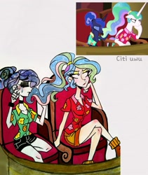 Size: 1747x2073 | Tagged: safe, artist:citi, screencap, princess celestia, princess luna, human, between dark and dawn, g4, alternate hairstyle, crying, hair bun, humanized, makeup, ponytail, royal sisters, scene interpretation, screencap reference, sisters, starry hair