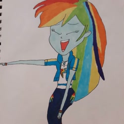 Size: 1080x1080 | Tagged: safe, alternate version, artist:pastelqueenart, rainbow dash, equestria girls, g4, clothes, female, laughing, open mouth, smiling, solo, traditional art