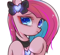 Size: 464x428 | Tagged: safe, artist:tomizawa96, pinkie pie, earth pony, pony, g4, bust, collar, female, mare, pinkamena diane pie, portrait, ribbon, simple background, solo, white background