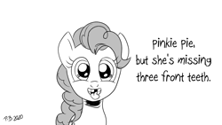 Size: 1200x675 | Tagged: safe, artist:pony-berserker, pinkie pie, earth pony, pony, pony-berserker's twitter sketches, g4, female, halftone, monochrome, solo, teeth