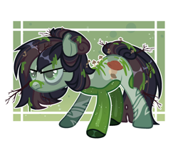 Size: 1776x1457 | Tagged: safe, artist:beautifulspaceshow, oc, oc only, oc:murky waters (swamp pony), earth pony, original species, plant pony, pony, female, mare, markings, moss, muck, mushroom, plant, solo, stick, swamp, swamp pony, twig