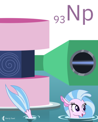 Size: 4000x5000 | Tagged: safe, artist:parclytaxel, silverstream, seapony (g4), series:joycall6's periodic table, g4, .svg available, absurd resolution, chemistry, cyclotron, female, neptunium, open mouth, open smile, periodic table, seapony silverstream, smiling, solo, spiral, swimming, tail, vector, water