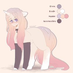 Size: 2755x2719 | Tagged: safe, artist:shinningblossom12, oc, oc only, pony, unicorn, choker, female, glasses, high res, horn, leg warmers, mare, reference sheet, solo, unicorn oc