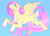 Size: 712x512 | Tagged: safe, artist:niiblez, fluttershy, pegasus, pony, g4, blaze (coat marking), blue background, coat markings, colored hooves, facial markings, feathered fetlocks, female, floppy ears, flying, mare, nose in the air, pale belly, simple background, socks (coat markings), solo, tail feathers