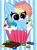 Size: 1535x2048 | Tagged: safe, artist:kittyrosie, rainbow dash, pegasus, pony, g4, chocolate, cupcake, cute, dashabetes, female, food, frosting, heart, heart eyes, kittyrosie is trying to murder us, m&m's, mare, ponies in food, rainbow and cupcakes, solo, sprinkles, striped background, wholesome, wingding eyes