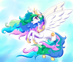 Size: 5094x4332 | Tagged: safe, artist:nedemai, princess celestia, alicorn, pony, g4, colorful, female, flying, solo