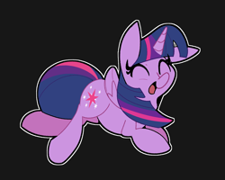 Size: 2000x1600 | Tagged: safe, artist:kindakismet, twilight sparkle, alicorn, pony, g4, black background, cute, eyes closed, female, open mouth, prone, simple background, smiling, solo, twiabetes, twilight sparkle (alicorn)