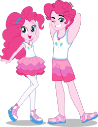 Size: 3092x4000 | Tagged: safe, artist:android95ec, artist:orin331, edit, editor:slayerbvc, vector edit, pinkie pie, equestria girls, g4, ankles, armpits, bubble berry, clothes, equestria guys, feet, female, geode of sugar bombs, grin, magical geodes, male, one eye closed, r63 paradox, rule 63, sandals, self paradox, simple background, smiling, stockings, thigh highs, transparent background, vector, wink