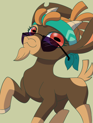 Size: 6000x8000 | Tagged: safe, artist:imposter dude, shanty (tfh), goat, them's fightin' herds, community related, female, rectangular pupil, simple background, solo, sunglasses