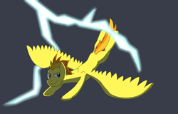 Size: 1024x654 | Tagged: safe, artist:allonsos-evil-lair, spitfire, pony, g4, atg 2018, brave, female, flying, newbie artist training grounds, solo, thunder