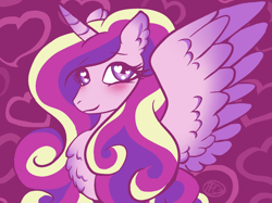 Size: 1500x1124 | Tagged: safe, artist:purfectprincessgirl, princess cadance, alicorn, pony, a canterlot wedding, g4, blushing, chest fluff, cute, cutedance, ear fluff, female, love is in bloom, mare, solo