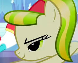 Size: 713x578 | Tagged: safe, screencap, bright smile, castle (crystal pony), toastie, crystal pony, earth pony, pony, g4, games ponies play, ass up, athlete, clothes, cropped, female, lidded eyes, male, mare, offscreen character, smiling, solo focus, stallion