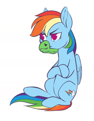 Size: 1662x2142 | Tagged: safe, artist:taytinabelle, rainbow dash, pegasus, pony, g4, angry, clothes, crossed arms, crossed hooves, cute, ear fluff, female, mare, pouting, silly, simple background, slippers, solo, tank slippers, white background