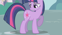 Size: 1280x720 | Tagged: safe, screencap, twilight sparkle, pony, unicorn, g4, my little pony: friendship is magic, the ticket master, belly, female, hungry, mare, solo, stomach growl, stomach noise, unicorn twilight