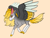 Size: 2800x2100 | Tagged: safe, artist:loryska, oc, oc only, changepony, hybrid, cloven hooves, colored wings, high res, hybrid wings, interspecies offspring, multicolored wings, offspring, orange background, parent:derpy hooves, parent:pharynx, simple background, solo, transparent background, wings