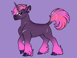 Size: 2800x2100 | Tagged: safe, artist:loryska, oc, oc only, pony, unicorn, cloven hooves, female, high res, mare, offspring, parent:king sombra, parent:tempest shadow, parents:sombrest, purple background, simple background, solo