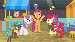 Size: 1920x1080 | Tagged: safe, screencap, apple bloom, biscuit, scootaloo, spur, sweetie belle, g4, growing up is hard to do, cutie mark, cutie mark crusaders, older, the cmc's cutie marks