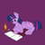 Size: 2000x2000 | Tagged: safe, artist:darnelg, twilight sparkle, alicorn, pony, g4, alcohol, another twilight sparkle, book, female, frog (hoof), high res, purple background, reading, rum, simple background, solo, twilight sparkle (alicorn), underhoof, wings