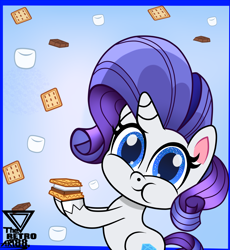 Size: 2000x2173 | Tagged: safe, artist:theretroart88, rarity, pony, unicorn, g4.5, my little pony: pony life, cannibalism joke, chocolate, cookie, cute, eating, female, food, graham cracker, high res, looking at you, mare, marshmallow, raribetes, rarity is a marshmallow, s'mores, solo