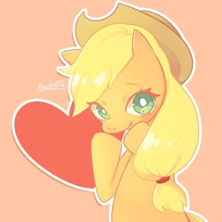 Size: 1024x1024 | Tagged: safe, artist:islookmai, applejack, earth pony, pony, g4, cowboy hat, cute, female, hat, heart, jackabetes, mare, orange background, simple background, solo