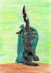 Size: 1613x2297 | Tagged: safe, queen chrysalis, pony, g4, crayon, female, redraw, solo, spoilers09, wax