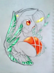 Size: 462x624 | Tagged: safe, artist:kiwwsplash, oc, oc only, earth pony, pony, basketball, bust, earth pony oc, hoof hold, lineart, partial color, smiling, solo, sports, traditional art