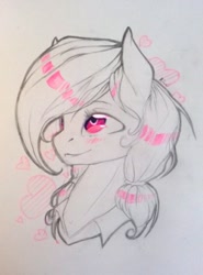 Size: 523x708 | Tagged: safe, artist:kiwwsplash, oc, oc only, earth pony, pony, bust, earth pony oc, heart, lineart, partial color, smiling, solo, traditional art