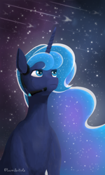 Size: 1500x2500 | Tagged: safe, artist:flusilazole, princess luna, alicorn, pony, g4, cute, female, headphones, ibispaint x, lunabetes, mare, night, solo, stars