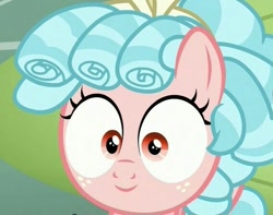 Size: 567x446 | Tagged: safe, edit, edited screencap, screencap, cozy glow, pony, g4, marks for effort, cozy glow is best facemaker, cozybetes, cropped, cute, faic, female, freckles, reaction image, smiling, solo