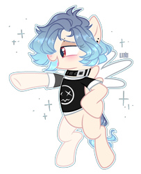 Size: 1372x1692 | Tagged: safe, artist:mint-light, oc, oc only, pegasus, pony, bipedal, clothes, collar, commission, open mouth, pegasus oc, pointing, simple background, smiling, solo, transparent background, wings, ych result