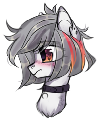 Size: 1865x2185 | Tagged: safe, artist:mint-light, oc, oc only, earth pony, pony, blushing, bust, collar, commission, ear piercing, earth pony oc, piercing, simple background, solo, transparent background, ych result