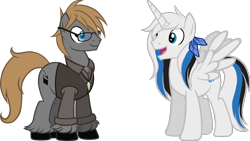 Size: 2000x1125 | Tagged: safe, artist:theeditormlp, oc, oc:rocky harmony, oc:the editor, alicorn, earth pony, pony, glasses, male, simple background, stallion, sweater vest, transparent background