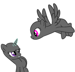 Size: 751x720 | Tagged: safe, artist:intfighter, oc, oc only, pegasus, pony, unicorn, base, duo, eyelashes, flying, horn, pegasus oc, simple background, transparent background, unamused, unicorn oc, wings