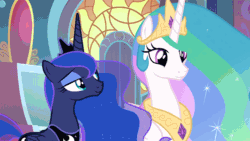 Size: 800x450 | Tagged: safe, edit, edited screencap, editor:lolledits, screencap, princess celestia, princess luna, alicorn, pony, the beginning of the end, :p, animated, blep edit, blinking, cute, cutelestia, female, follow the leader, gif, happy, hnnng, jewelry, loop, lunabetes, mare, raspberry, regalia, royal sisters, siblings, sillestia, silluna, silly, sisters, smiling, spittle, tongue out, weapons-grade cute