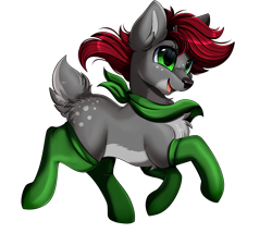 Size: 2978x2550 | Tagged: safe, artist:pridark, oc, oc only, deer, chest fluff, clothes, commission, deer oc, green socks, happy, high res, open mouth, scarf, simple background, solo, transparent background