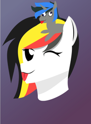 Size: 576x777 | Tagged: safe, artist:samsailz, oc, oc only, pony, cross-eyed, derp, doll, fanart, gradient background, lineless, mlem, one eye closed, silly, simple shading, tongue out, toy, wink