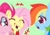 Size: 1754x1240 | Tagged: safe, artist:tomizawa96, fluttershy, pinkie pie, rainbow dash, earth pony, pegasus, pony, g4, cute, dashabetes, diapinkes, eating, eyes closed, female, food, green background, heart eyes, herbivore, lineless, mare, puffy cheeks, shyabetes, simple background, tongue out, watermelon, wingding eyes