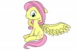 Size: 2176x1440 | Tagged: safe, artist:windy breeze, fluttershy, pegasus, pony, g4, cute, female, one wing out, shyabetes, simple background, solo, spread wings, wings